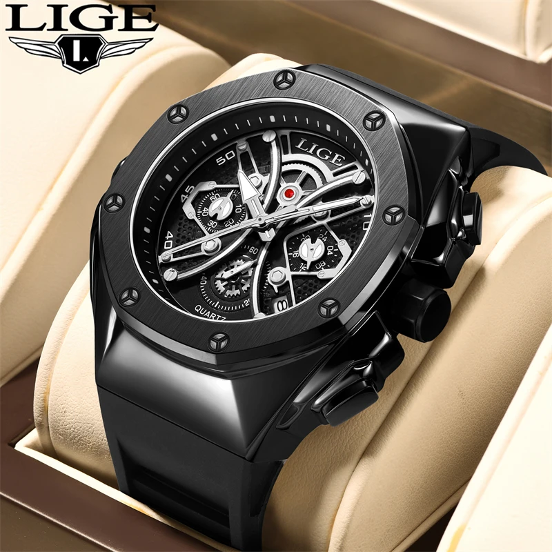 

LIGE New Sport Watches For Men Luxury Military Silicone Wristwatch Male Clock Fashion Chronograph Mens Watch Relogios Masculino