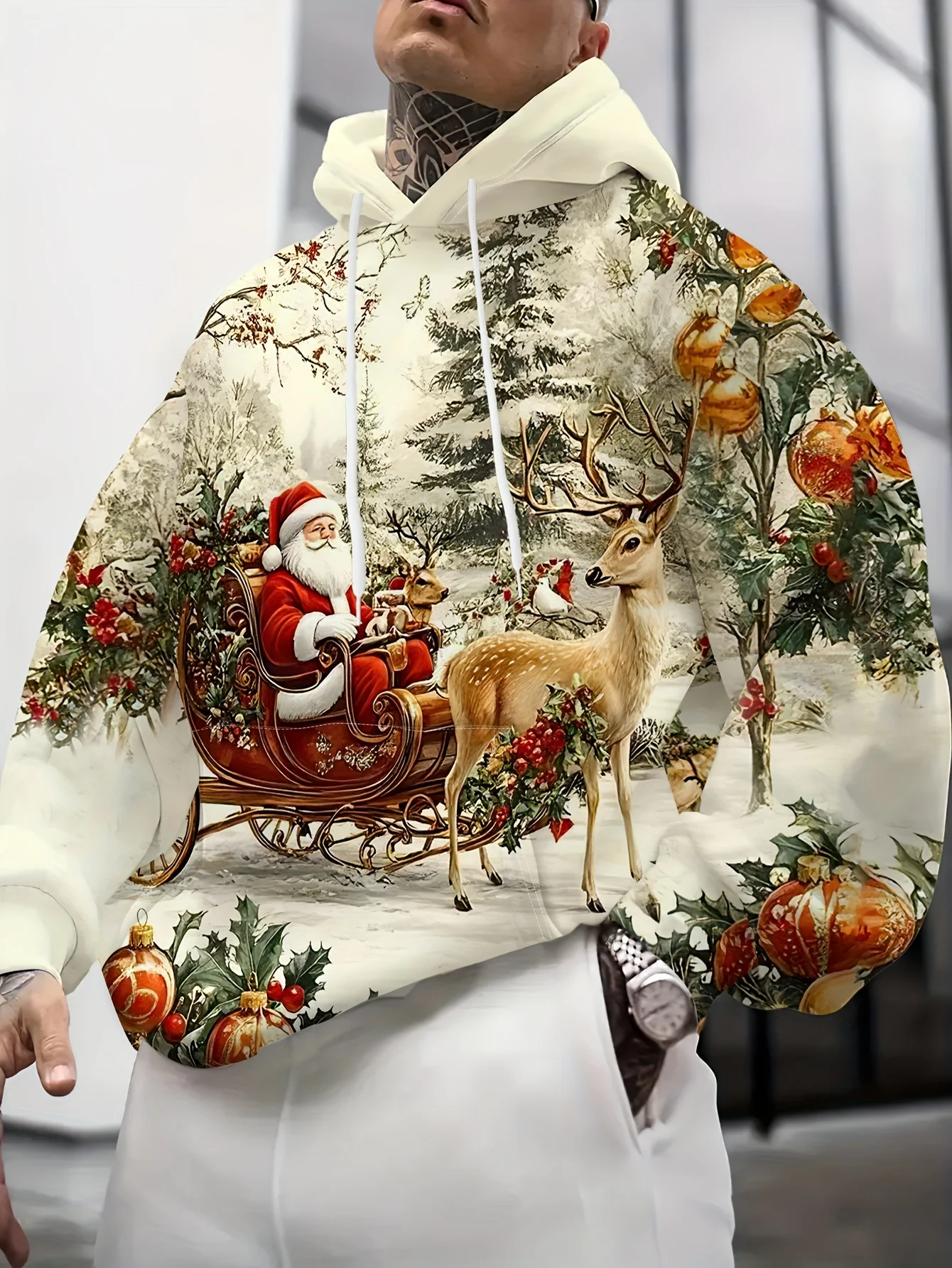 Sweat à capuche imprimé 3D du père noël pour hommes, Design festif d'hiver à capuche, Style à capuche à manches longues, vêtements de vacances saisonniers, 2025