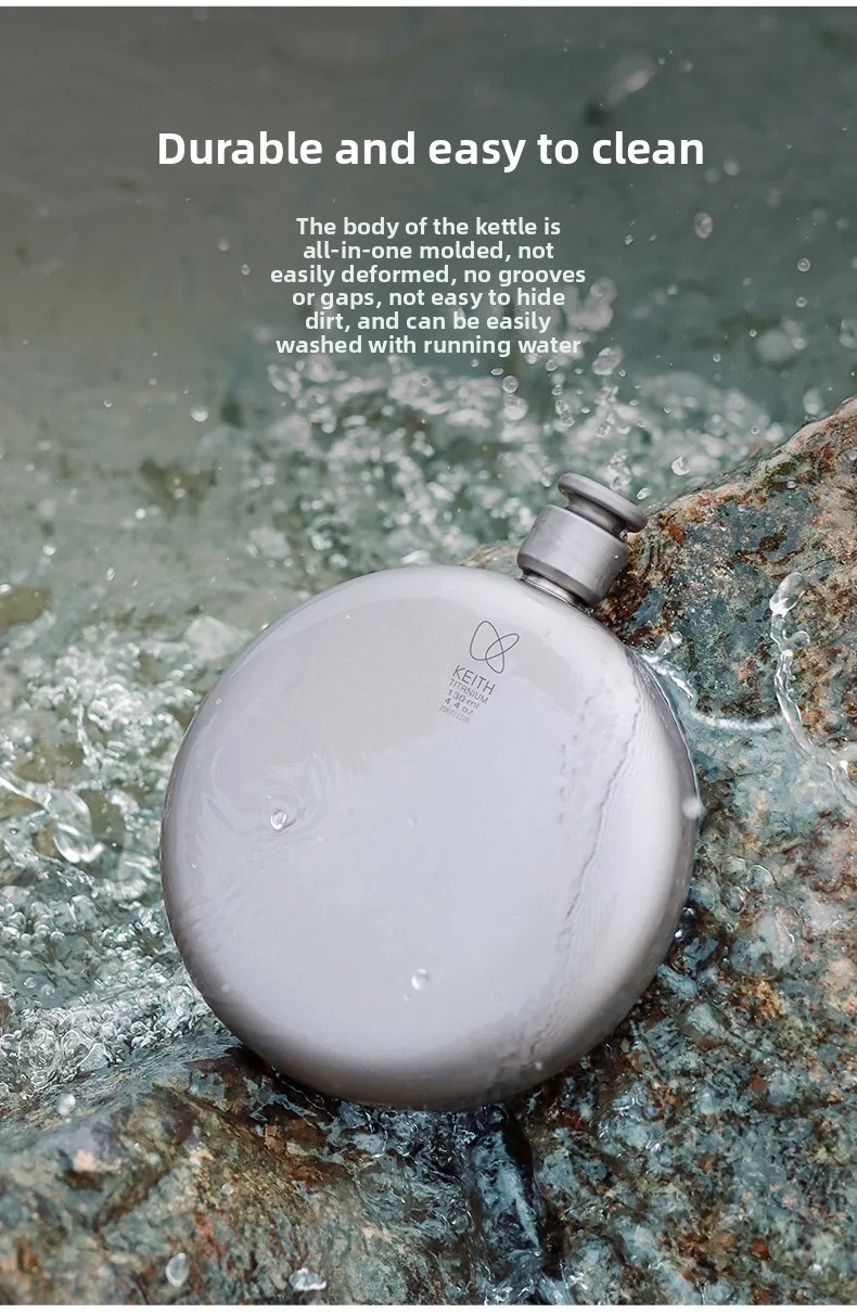 KEITH Titan Flachmann 130ml, Rund Auslaufsicher, Mit Lederhülle & Integriertem Trichter, Für Outdoor Reisen Und Geschenke – Detail 4