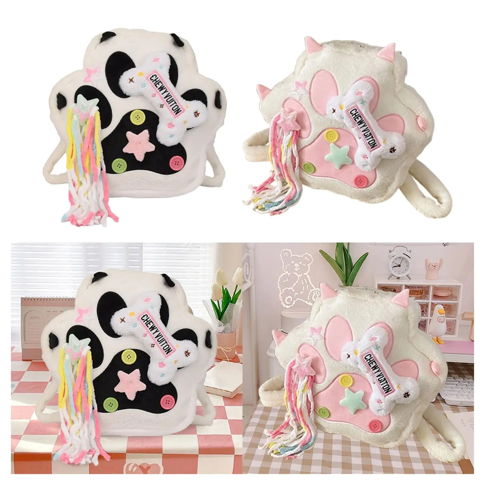 Mochila de felpa de dibujos animados, bolso versátil para estudiantes con forma de garra de gato