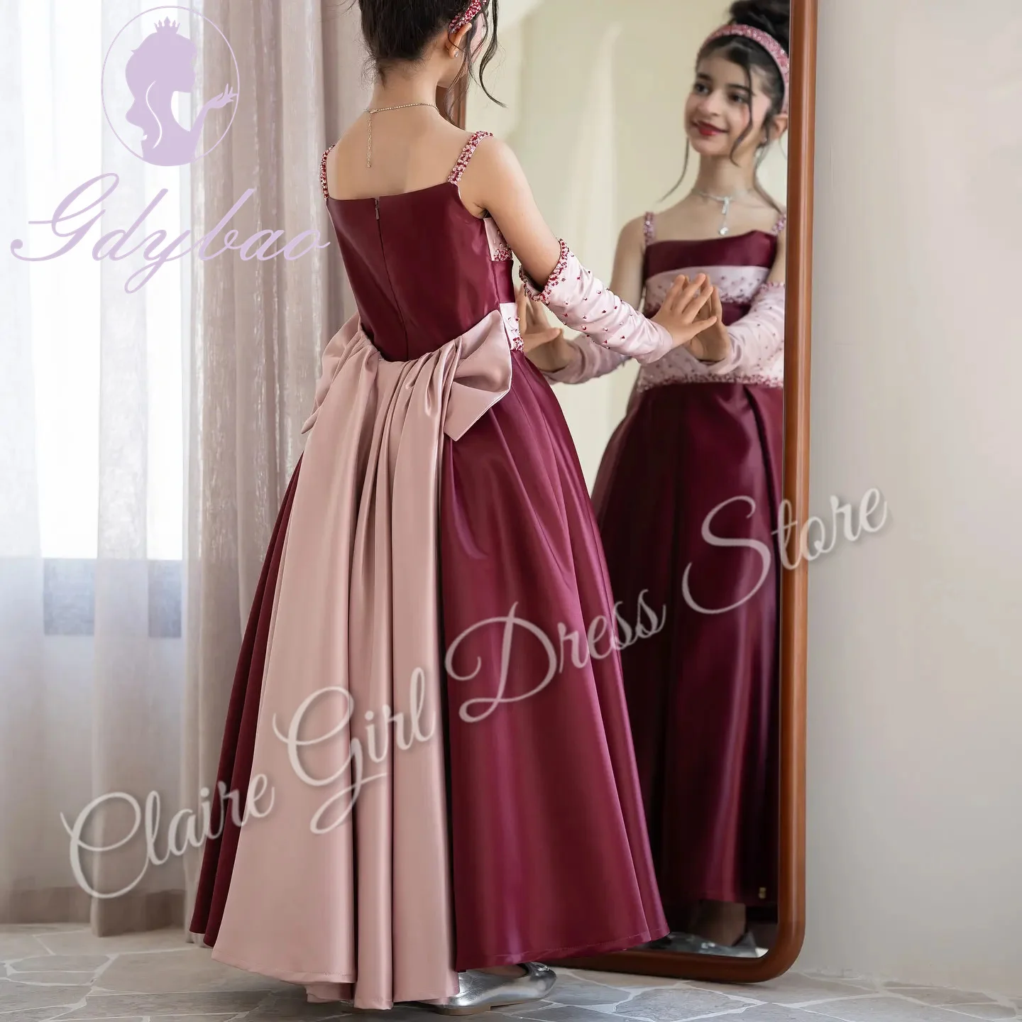 Personalizado princesa vestidos da menina de flor para o casamento cetim tornozelo comprimento elegante crianças festa aniversário primeira comunhão concerto vestido