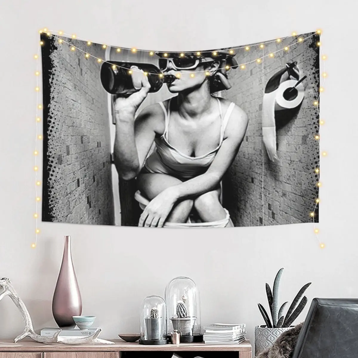 

Girl Drink Wine Vintage Classic Art Toilet Party Poster Art Prints For Home Wall Decor Tapestry Bedroom Decor Tapestry