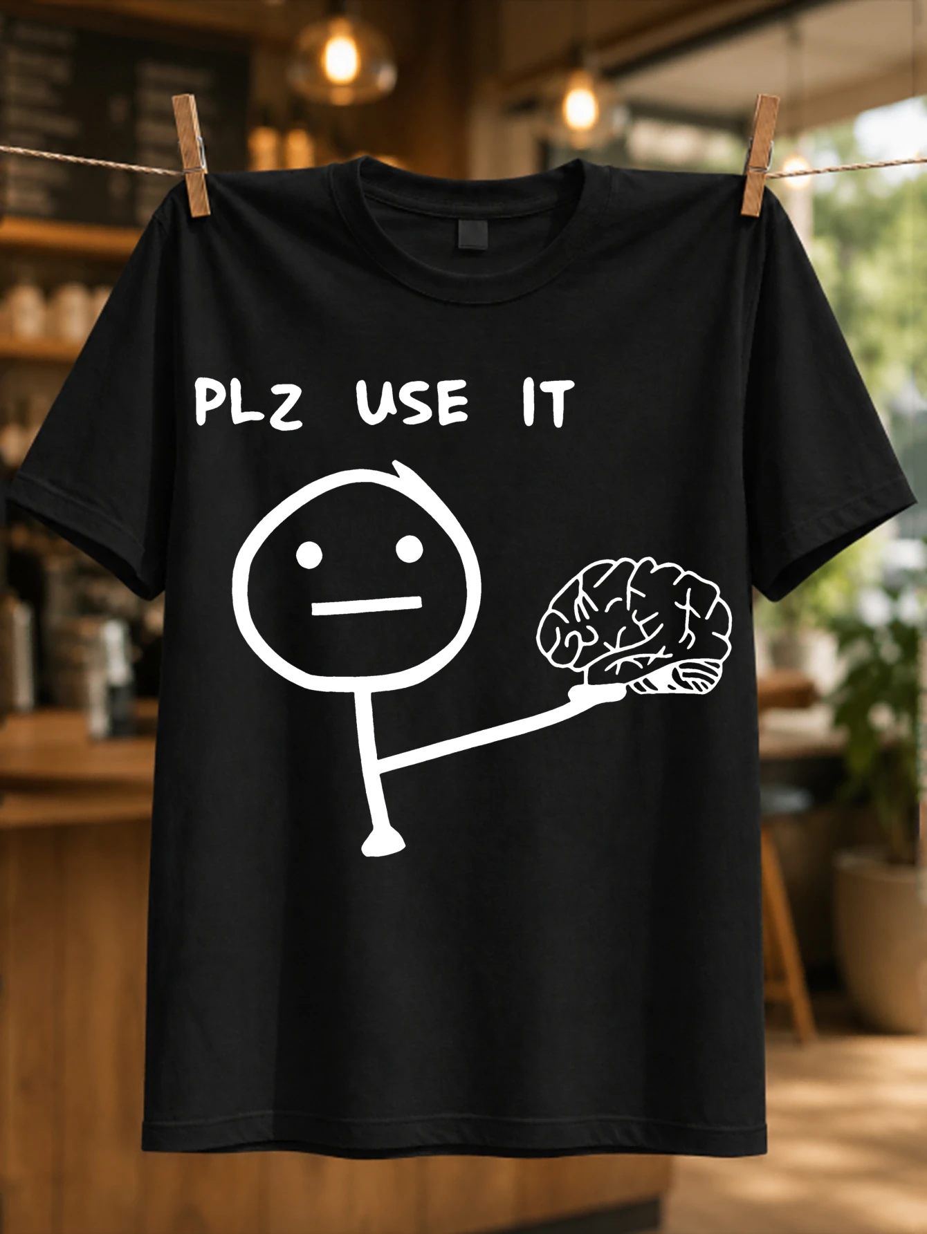 Plz Use It Brain  stick figure holding brain with simple deadpan face minimalist sarcastic humor  Unisex All T-Shirt