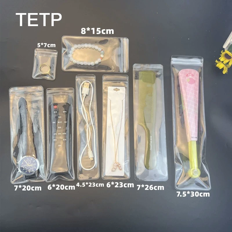 TETP 50Pcs Transparent PVC Jewelry Ziplock Bags Thicken For Earring Necklace Watch Strap Beads Anti-oxidation Packaging Display