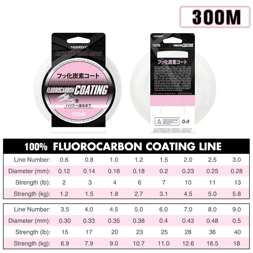 ZUKIBO Angelschnur aus 100 % Japan mit Fluorkohlenstoffbeschichtung, Angelschnur mit Fluorkohlenstoffführer, Nylon-Monofilament, hohe Abriebfestigkeit