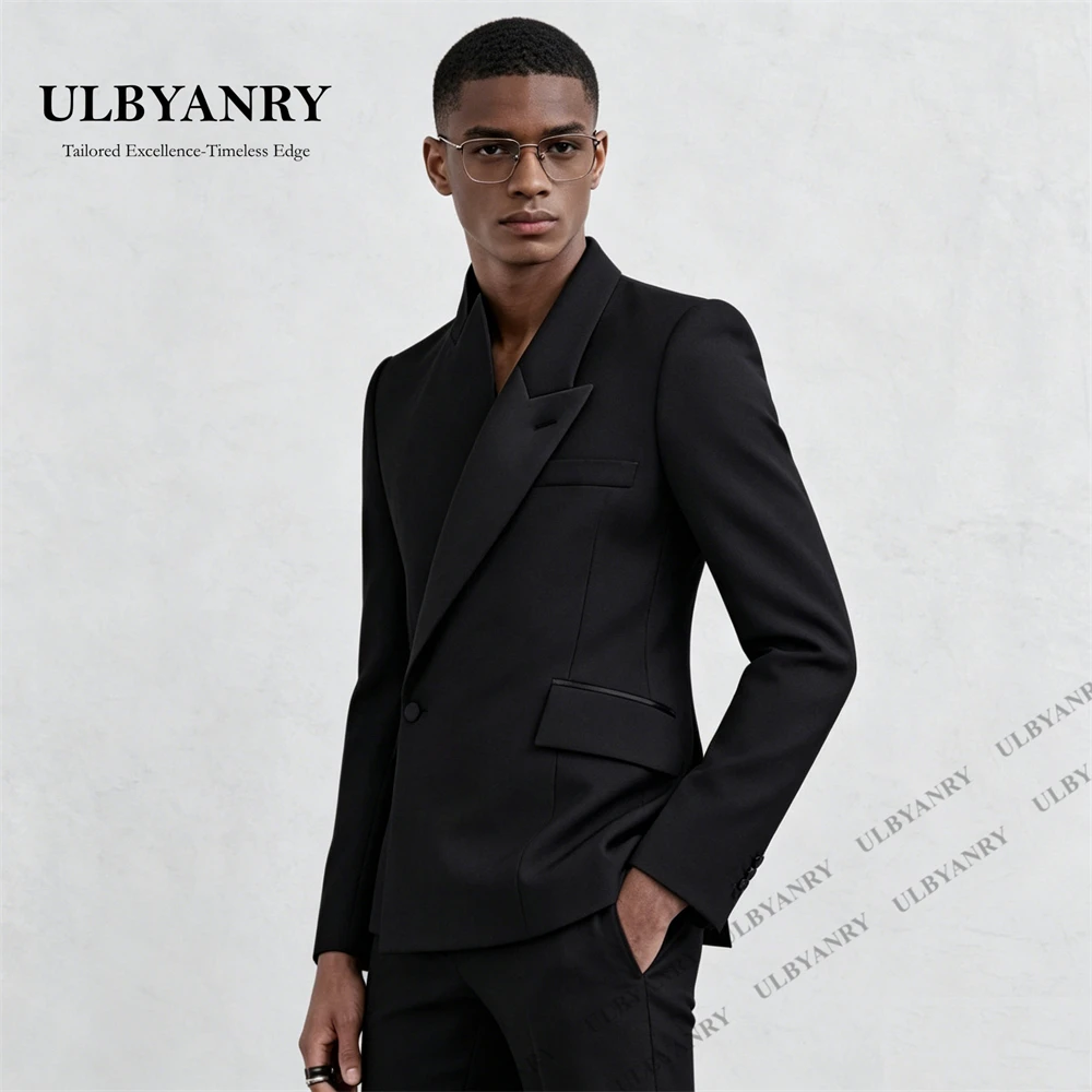 ULBYANRY Custom Men’s Asymmetrical Lapel One - Button Black Slim Fit 2 - Piece Suit for Wedding Business Dinner XXS-7XL Tuxedo