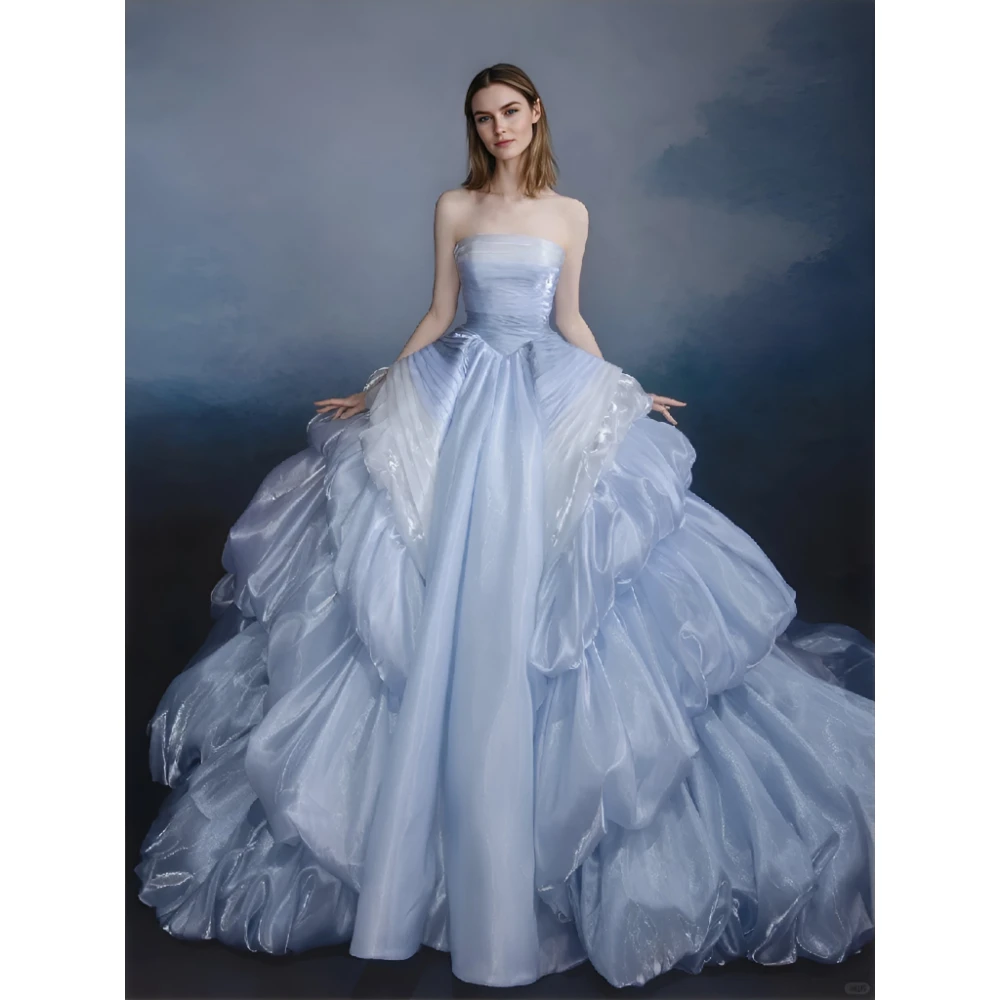 

ESBRIDE Elegant Dresses for Parties Charming Blue Prom Dress Sleeveless Party Dresses Floor-Length Evening Dress Customized