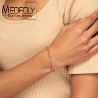MEDFOLY Gold Bracelets for Women Dainty 14K Gold Plated Waterproof Adjustable Link Figaro Cuban Paperclip Chain Bracelet Gifts