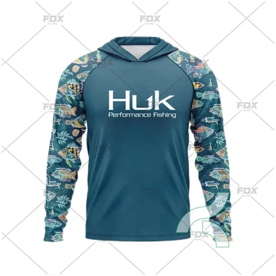 

HUK Fishing Shirt Camouflage Hoodie T-shirts Outdoor Sun Protection Fishing Clothes Men Ropa De Pesca Breathable Anti-UV Jerseys