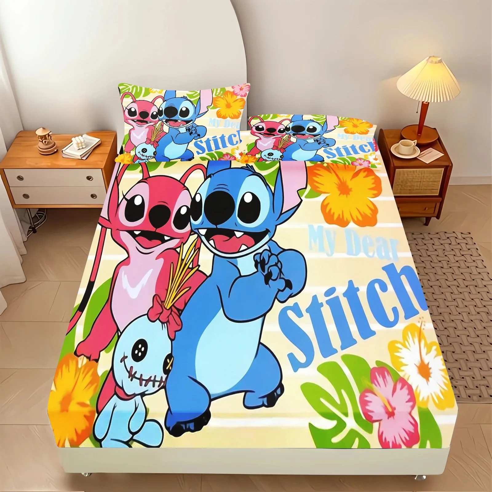 Colcha de punto con funda de almohada, Sábana bajera con estampado de dibujos animados de Disney, juego de cama para el hogar, colcha para niño y niña, regalo de 180x200cm
