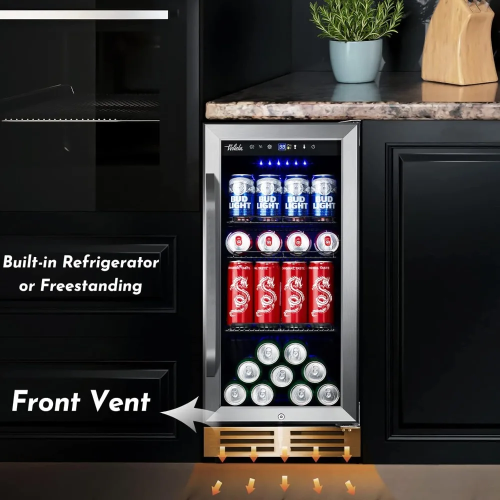 15'' Beverage Refrigerator and Beer Fridge Under Counter Built-in or Freestanding,127 Cans Beverage