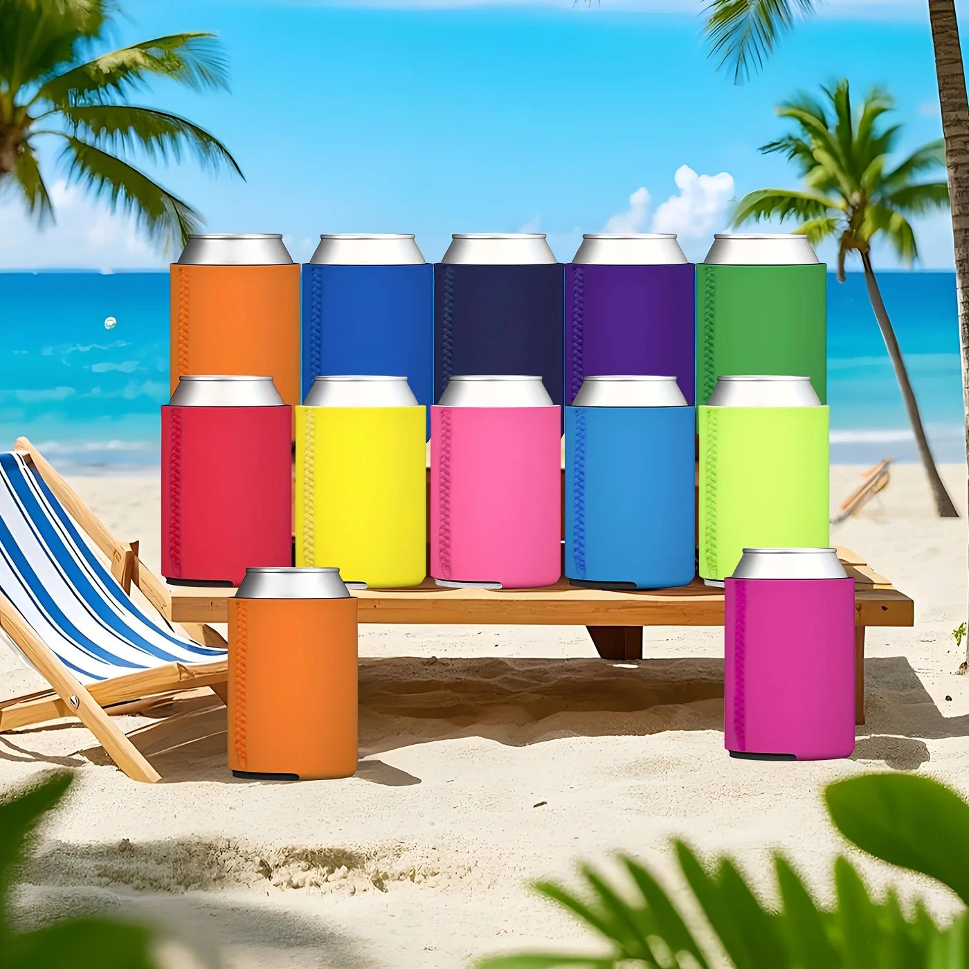 Foldable Beer Can Cooler Sleeve 10pcs Insulated Polyester Portable Cup Cover in Vibrant Colors for Parties Daily Use