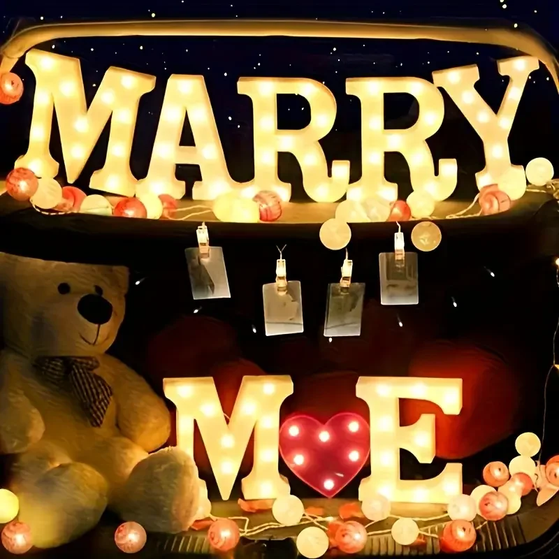 7Pcs Luminous Letter Lights, Large Luminous "Marry Me" Sign, Wedding/Engagement/Valentine's Day Decoration, Bulbs Come with Power Cord, Suitable for Romantic Proposal Displays, Party Backdrops, and Indoor/Outdoor Use