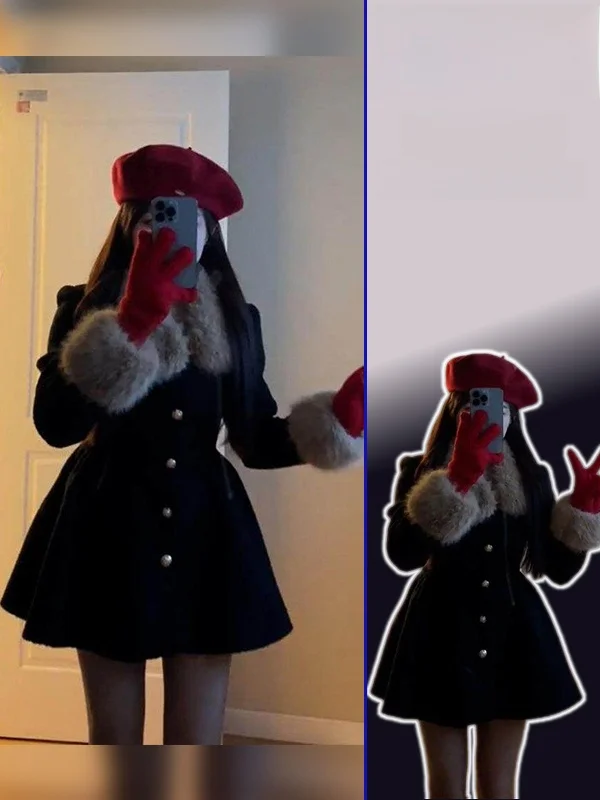 

Женское шерстяное пальто больших размеров с меховым воротником, приталенное, на одной пуговице, весна-осень, средней длины, модная верхняя одежда