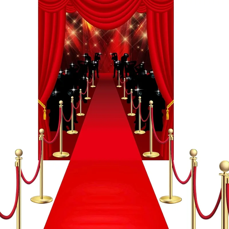 Movie Theme Photography Backdrop Red Carpet Runner With Carpet Tape Background Supplies Home Party Backdrop Wall Banner Poster