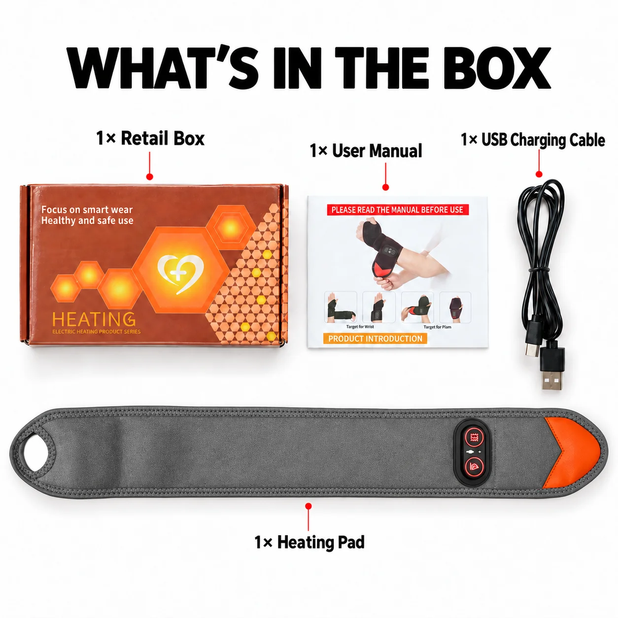 Heated Wrist Wrap Red Light Wrist Warmer Rechargeable 3 Heat Levels 3 Vibration Massage Modes Adjustable Wearable Heating Pad