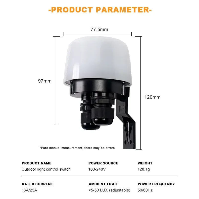 220V Outdoor Automatic Photovoltaic Cell Control Sensor Switch Electronic Locking Dusk Dawn Light Control Photovoltaic Cell