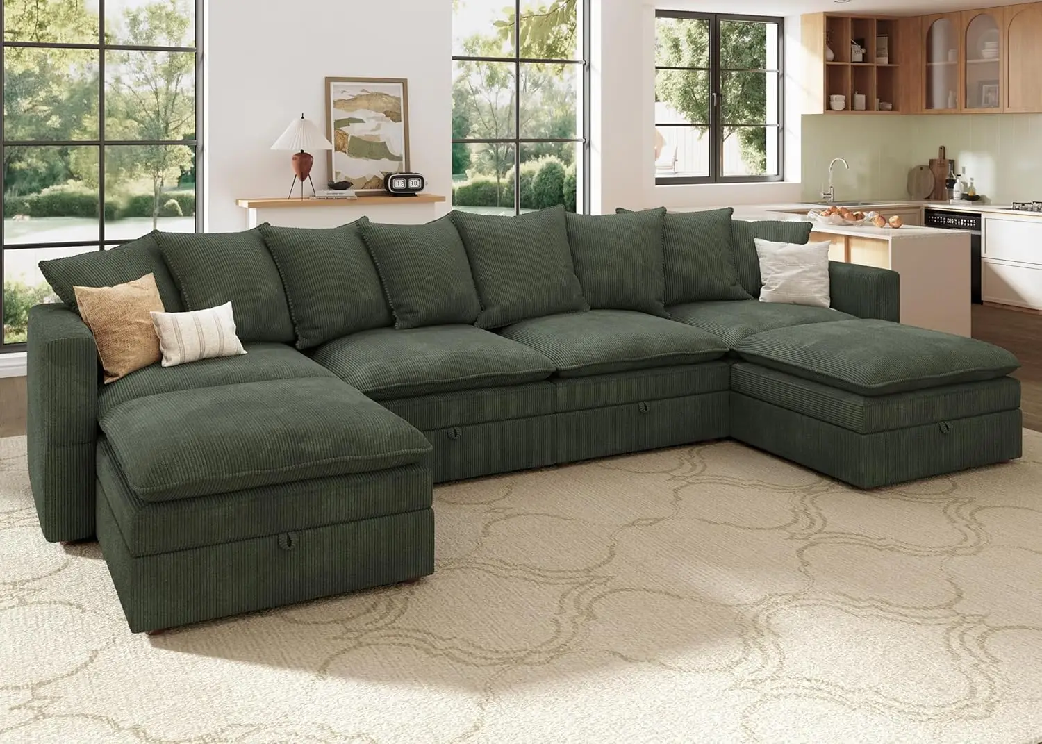 

Modular Sectional Sofa, Corduroy Sectional Couches for Living Room, U Shaped Couch with Storage, Green