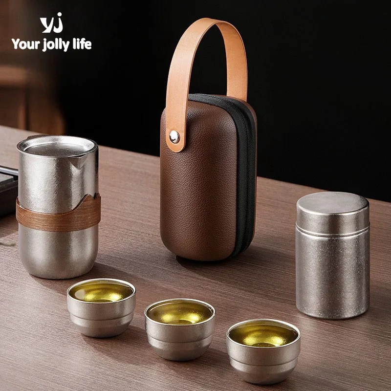 350ml Pure Titanium Tea Infuser Set,Heat Insulation,High Temperature Crystallization,All-in-one Storage,Outdoor Kung Fu Tea Set
