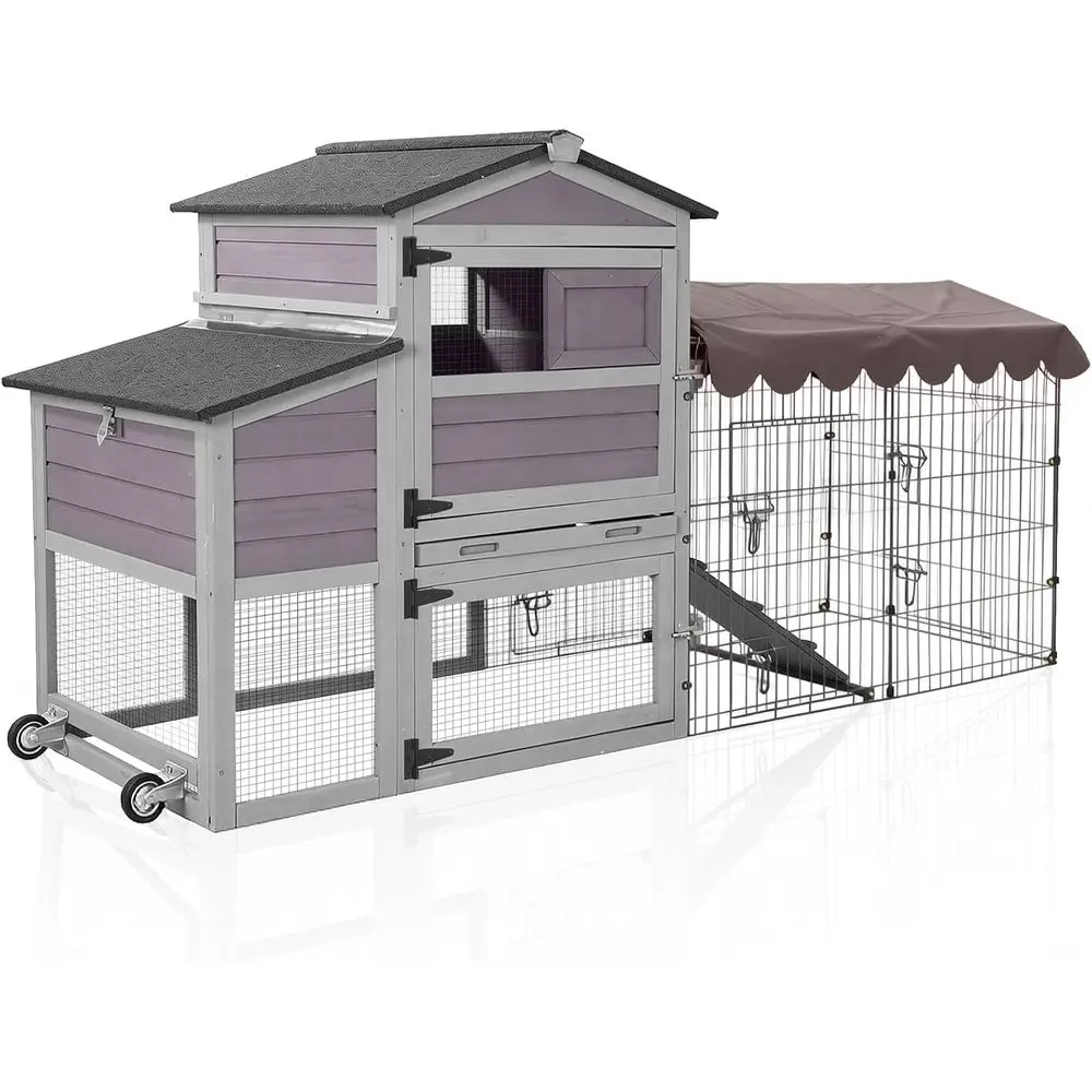 

Mobile Hen House Poultry Cage for 2-4 Chickens with Metal Run & Nesting Box, 79L