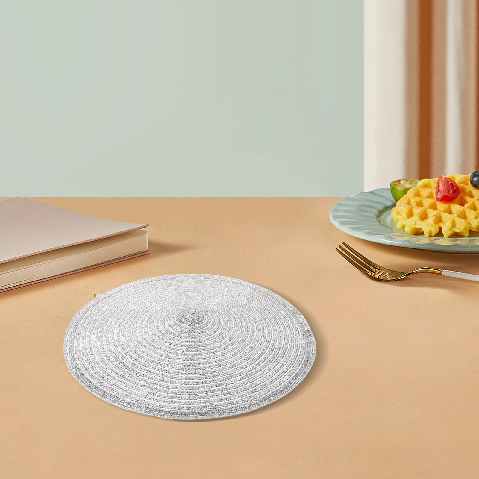 

6Pcs Cotton Trivets Mats Heat Resistant Hot Pads 36cm Silver Stylish Coaster Spoon Rest for Kitchen Cooking Baking