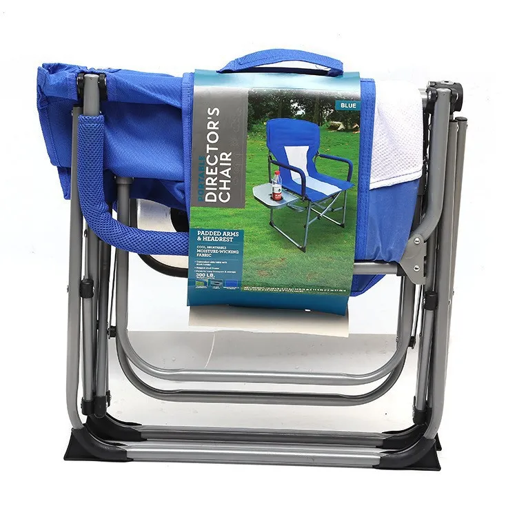 Foldable Metal Frame Outdoor Director Chair with Tabletop, Backrest, Suitable for Beach & Fishing