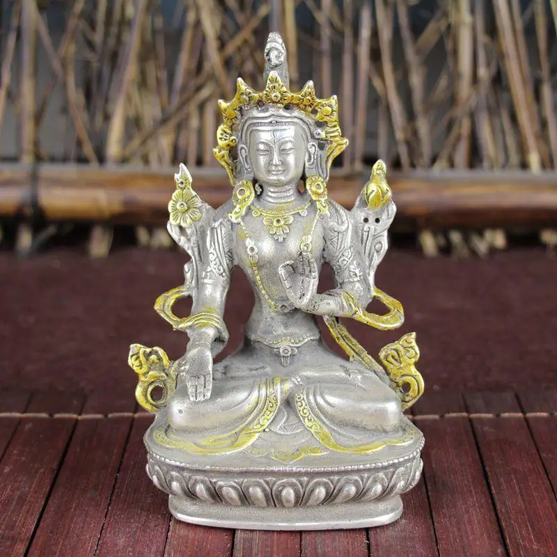 Antiques Miscellaneous Collection Antique Bronze White Copper Silver Study Home Ornament Boutique Craft Supplies Kizang Buddha