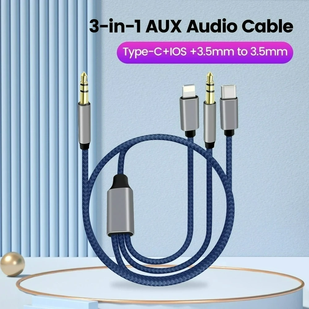 3.5mm Jack Aux Cable 3 in 1 Type C To 3.5mm Audio Cable Adapter for iPhone iPad Car Headphone Speaker Male USB-C Converter Cable