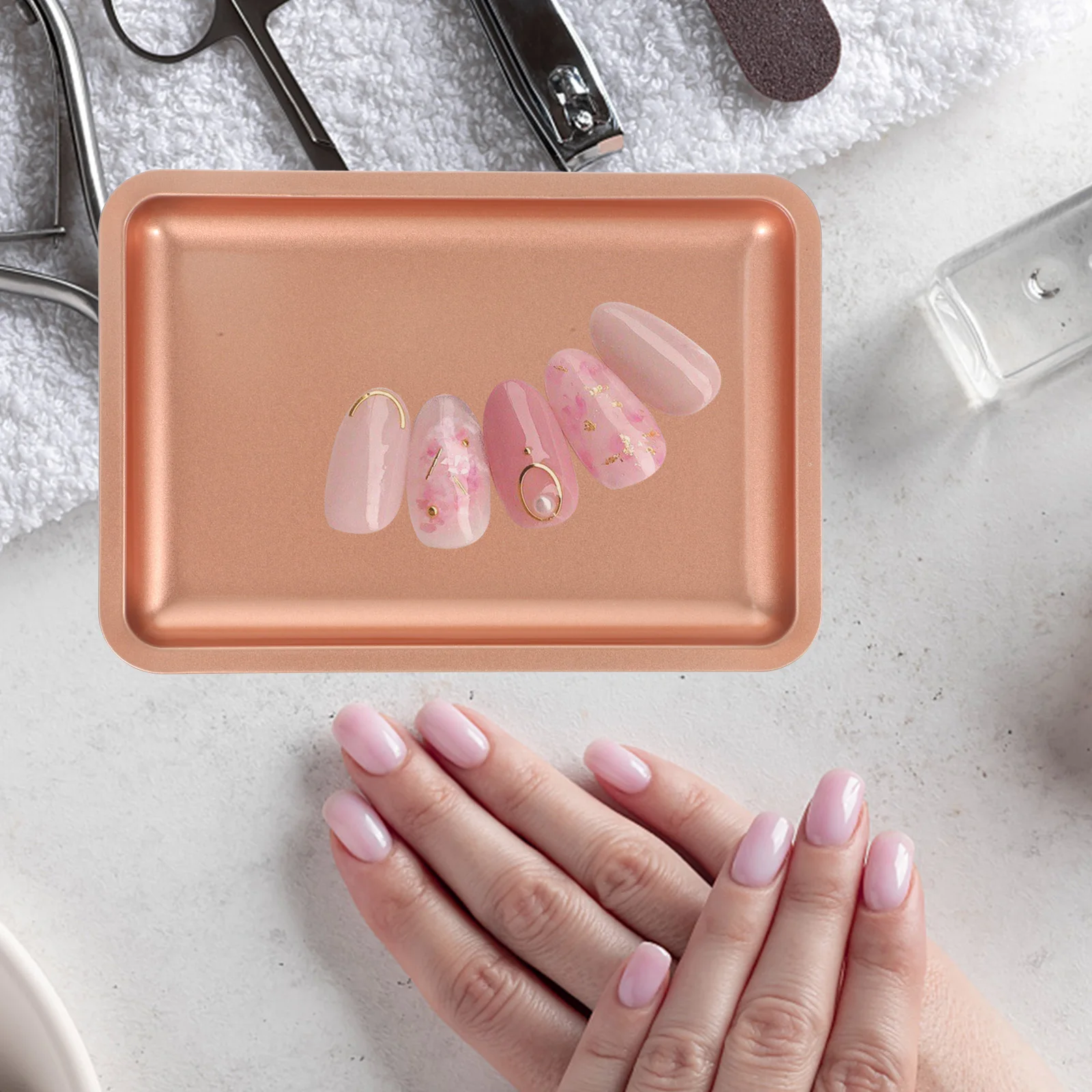 

Stainless Steel Jewelry Tray Pink Ring Holder Large Capacity Nail Tool Dish Desktop Storage Organizer Display Plate