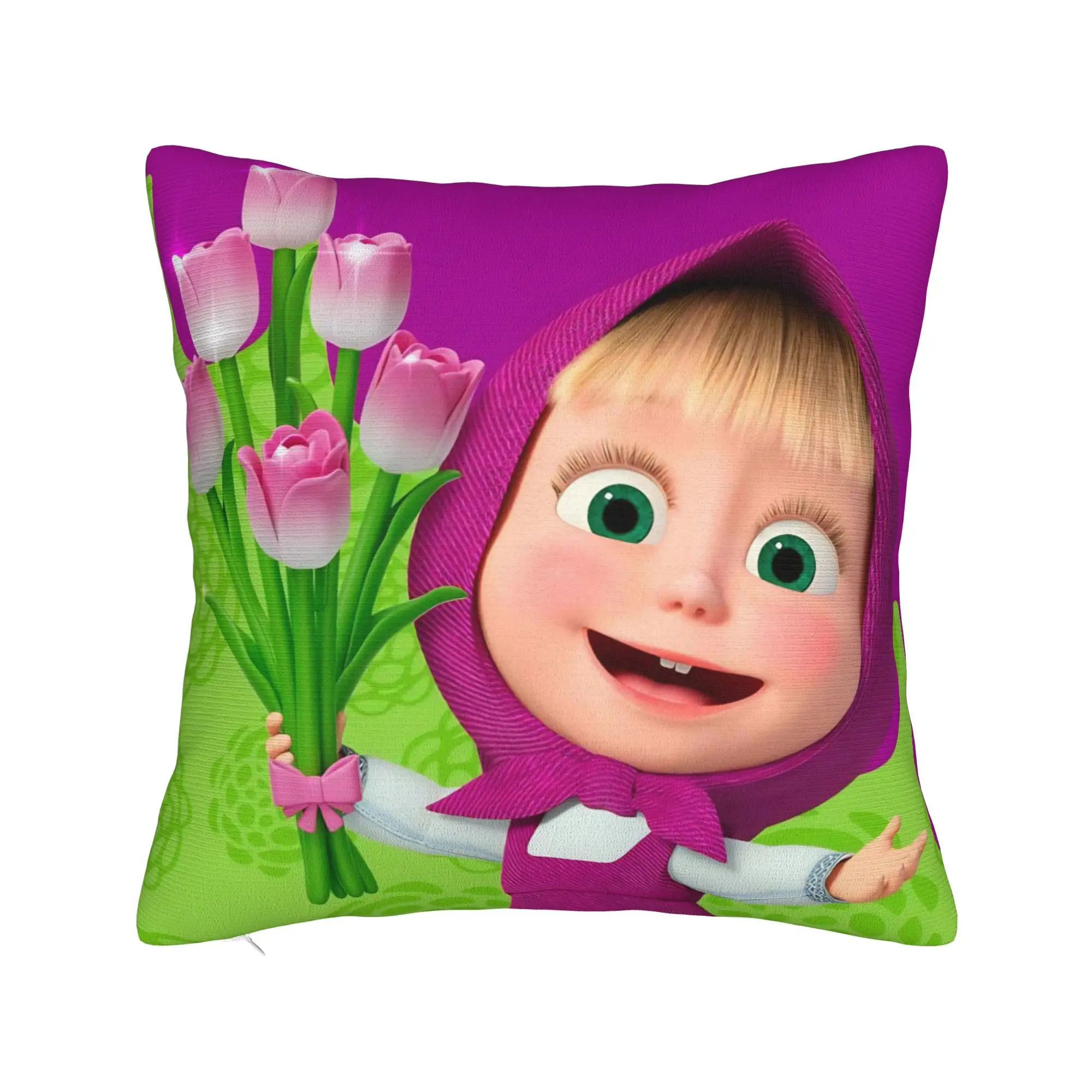 Cute Cartoon M-Masha and Bear Pillowcase Soft Polyester Cushion Cover Decoration  Pillow Case Cover Home Square 18''