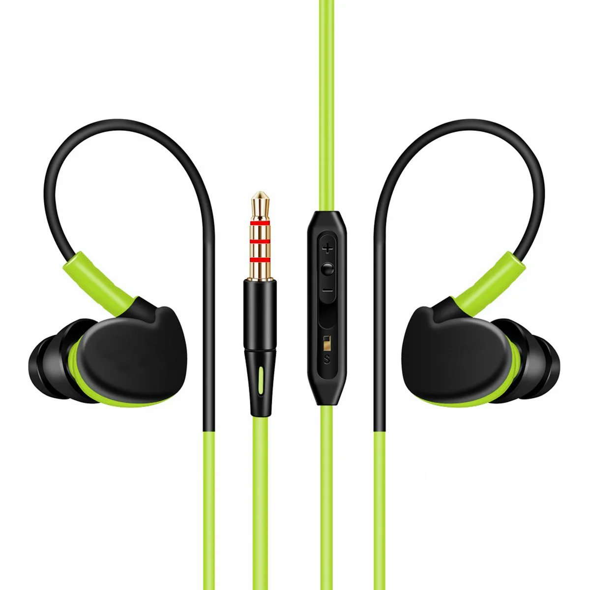 

3.5mm Audio Jack Wired Waterproof Earphones in Ear Headphones Green Sweat Resistant Bass Headset Mic Headphone
