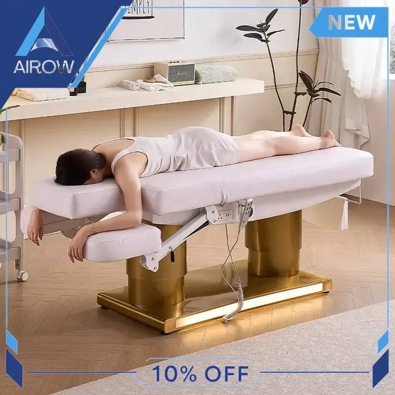 for. Salon Electric Beauty Bed 3 Motor Reclining Facial Massage Table with Lamp Comfortable Eyelash Extension Furniture