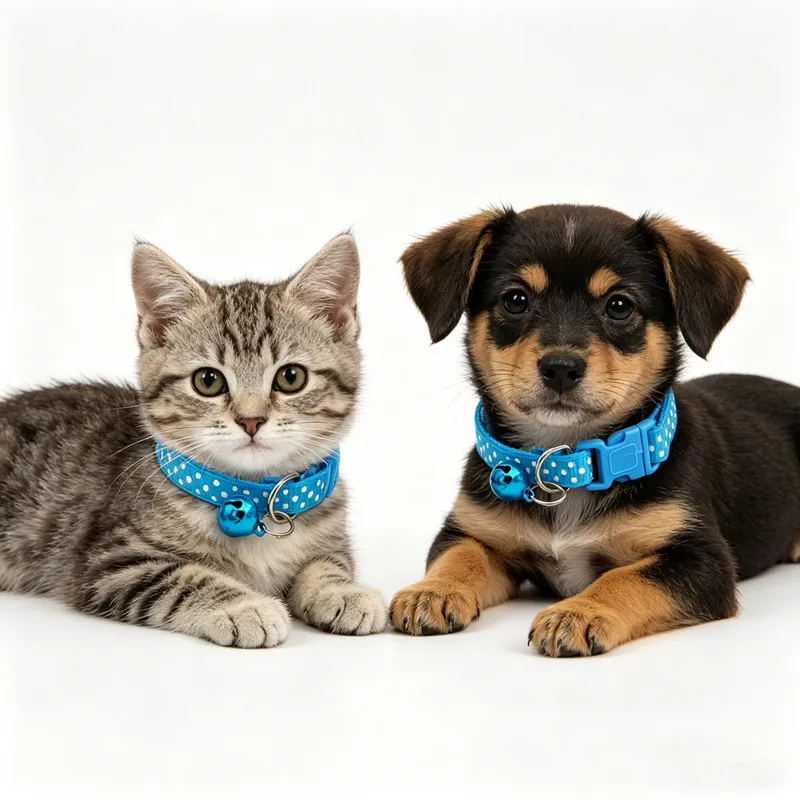 Blue Polka Dot Cat Collar with Bell Adjustable Nylon Safety Buckle Pet Collar for Small Dogs Cats Kitten Puppy