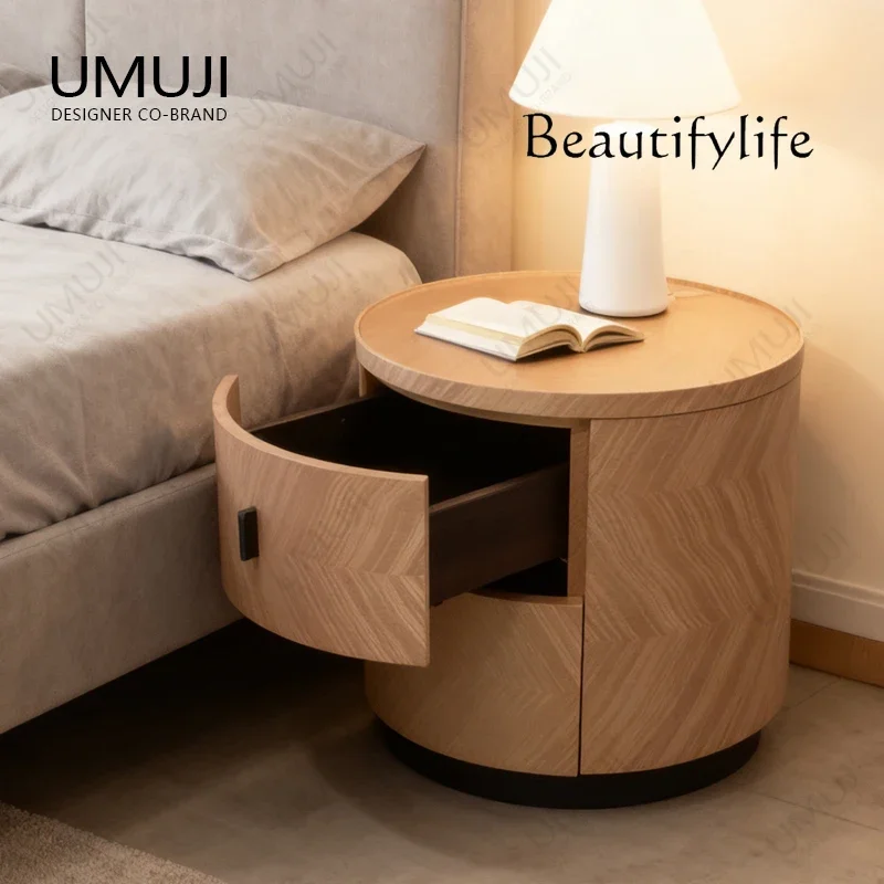 Bj moderna mesa de cabeceira nordic quarto armário de armazenamento de madeira maciça redonda designer mesa de cabeceira minimalista