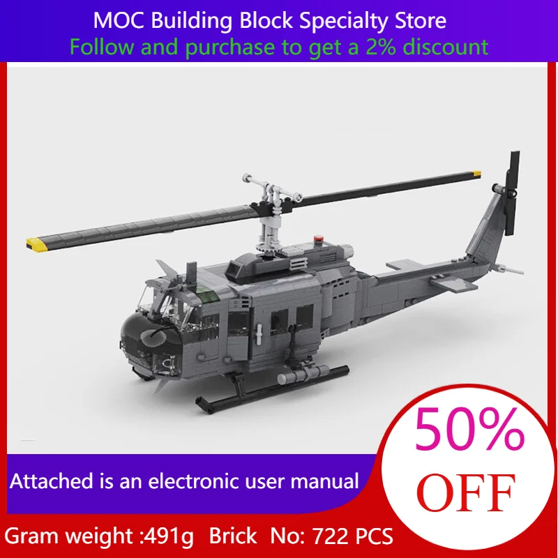 

Модель строительного блока, военный вертолет 722, детали MOC, строительный набор для мальчиков и взрослых, Рождественский подарок, креативная игрушка «сделай сам»