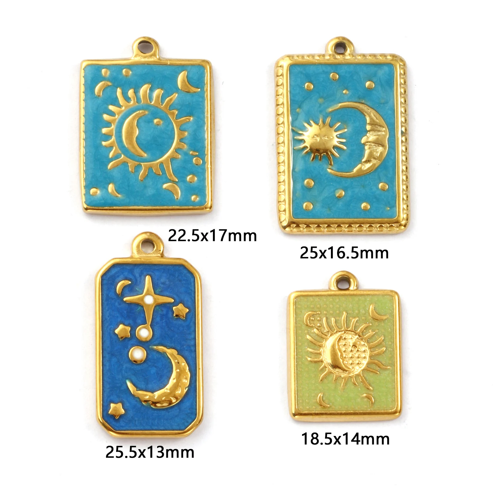 1 Piece 304 Stainless Steel Galaxy Charms 18K Gold Plated Enamel Geometric Sun & Moon Pendant For DIY Necklace Jewelry Making