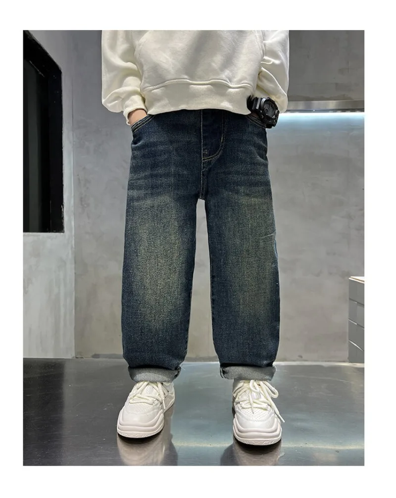 Jeans für Teenager und Jungen, UNITIM, Herbstkollektion, Kinder-Jeans mit Buchstabenmuster und Taschen, lässige Jeans mit elastischem Bund, für Jungen von 2 bis 12 Jahren, gerade geschnittene Hose. – Detail 9