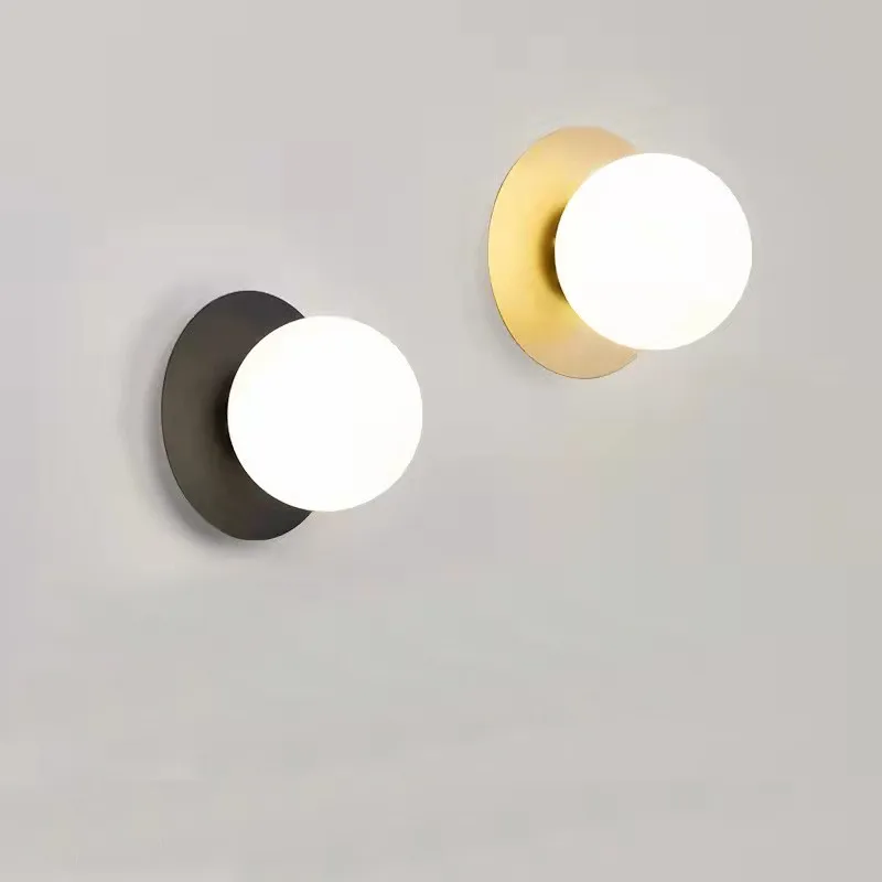 

Bedside Wall Lamp for Bedroom Stairs Indoor LED Wall Lighting Fixture Black Gold Wall Sconces White Glass Lampshade for Home