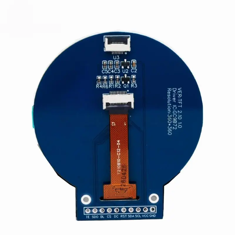 2.1 Inch Round TFT LCD Screen Display Module GC9B72 Driver IC 360x360 SPI Circular Color Screen