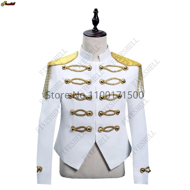 

White Medieval Gothic Court Stage DJ Cosplay Costume Man Steampunk Stand Collar Dance Carnival Retro Drummer Cosplay Jacket