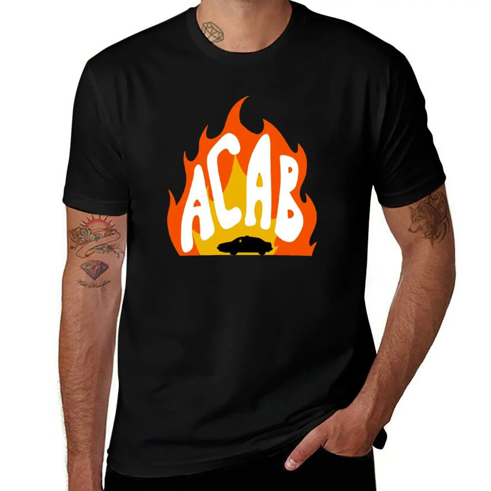 

ACAB Fire T-Shirt Short sleeve tee oversized graphic tee cotton graphic tees mens t shirts