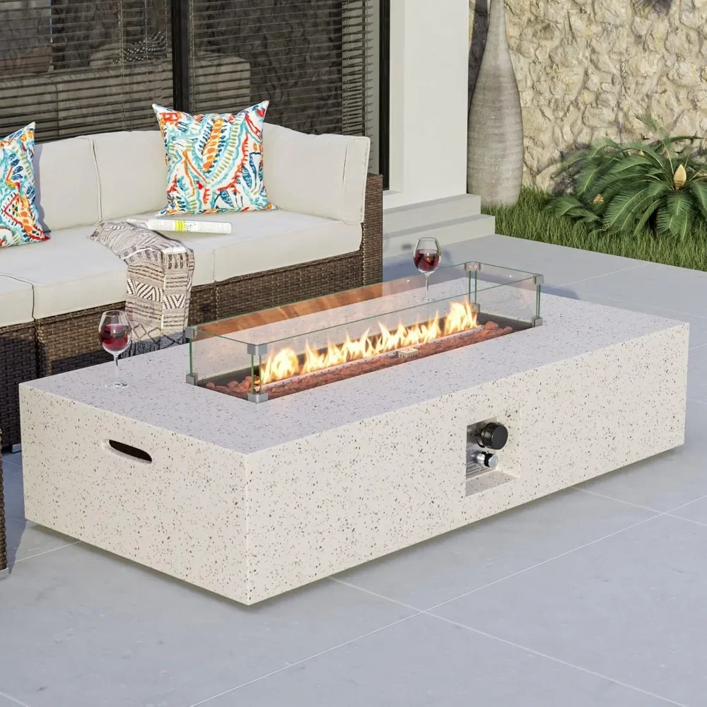 56-inch Outdoor Propane Fire Pit Table，50,000 BTU Wind Guard, Tank Outside, Free Lava Rocks，Raincover，Fire Pit Table