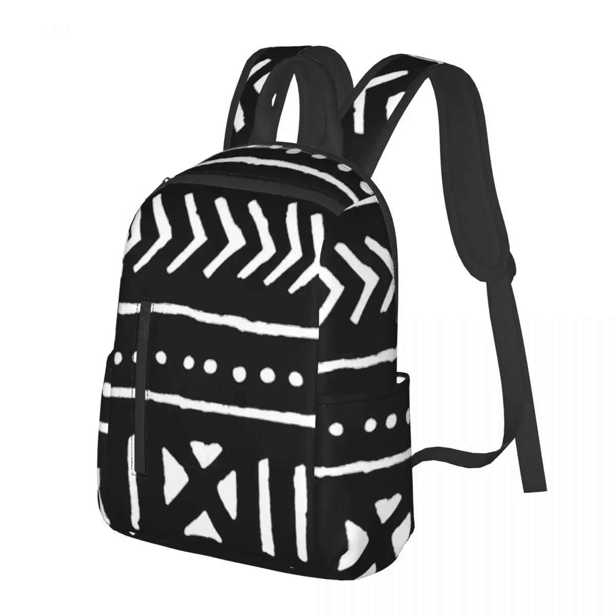 

African Mud Cloth Black And White Student Backpack School Bag Hiking Travel Daypack for Men Women Fashion Bookbag Shoulder Bags