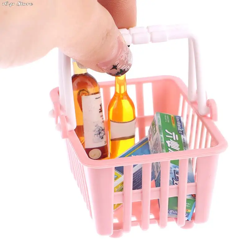 2Pcs/set Dollhouse Miniature Shopping Basket Toys Kids Mini Supermarket Shopping Hand Basket Model Doll House Mini Pretend Play