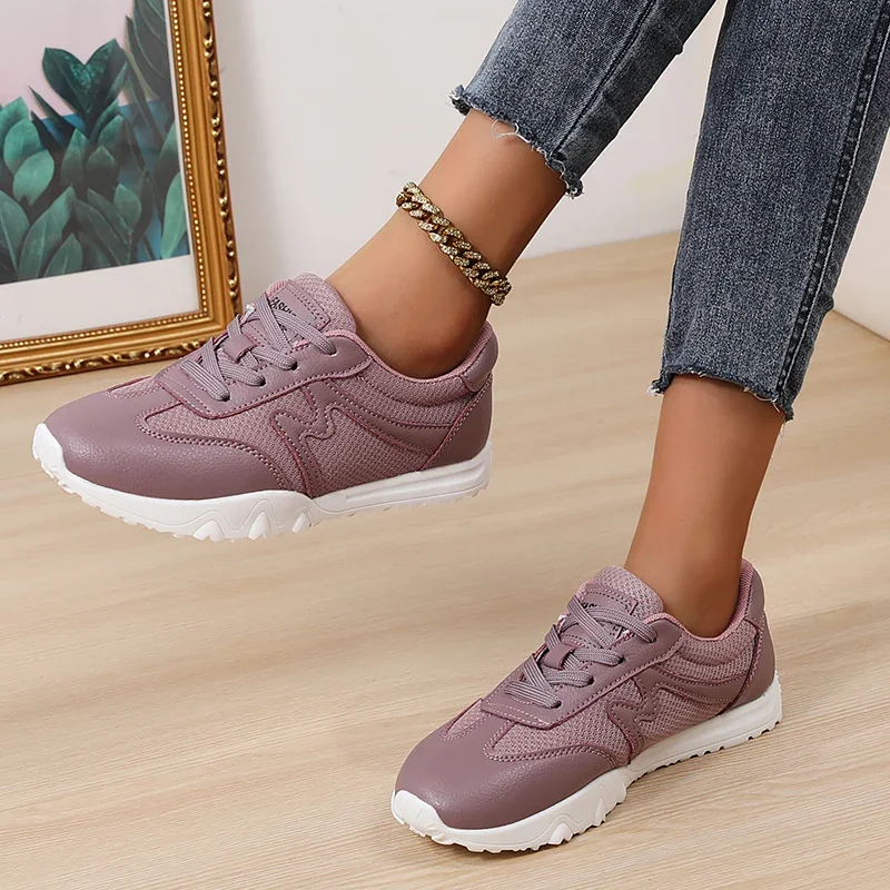 Female Plus Size 41 42 43 Running Sport Shoes Purple Gray Womens Athletic Training Shoes Comfortable City Walking Trainers