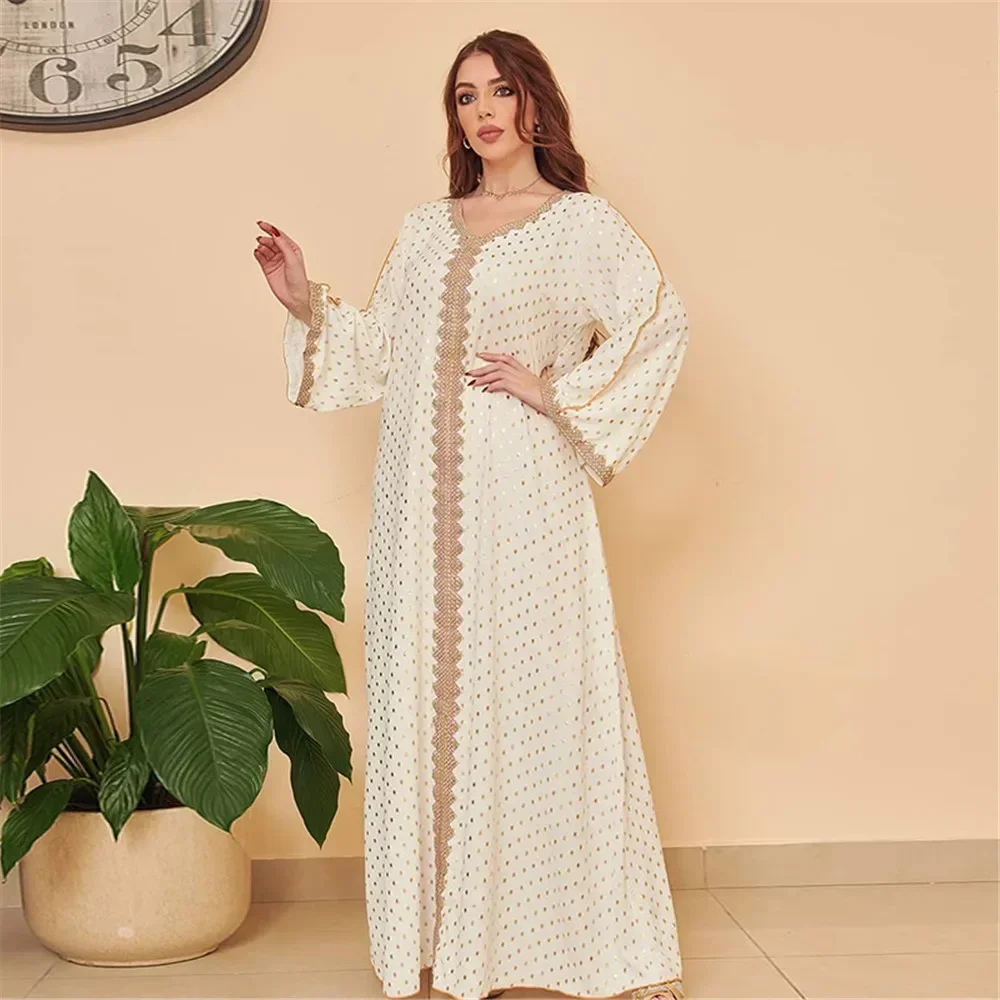 

2025 Fashion Autumn Muslim Women Long Dress Hot Drilling Kaftan Dubai Maxi Robe Middle East Turkey Arabic Abaya Islamic Ramadan