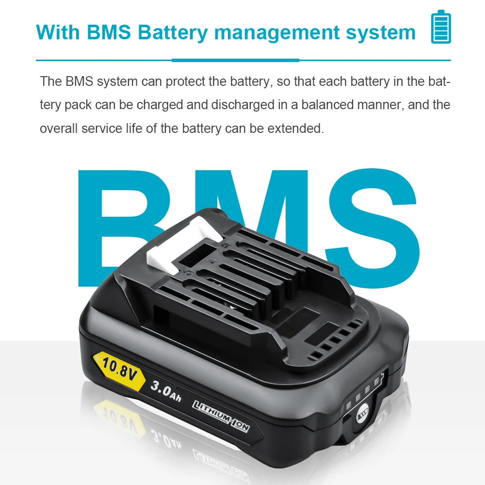 10.8V 12V 3A, zastępujące bateria do narzędzi Makita litowo-jonowe CXT 3.0Ah, przesuwane w stylu BL1040 BL1040B BL1015 BL1020B BL1020 BL1016