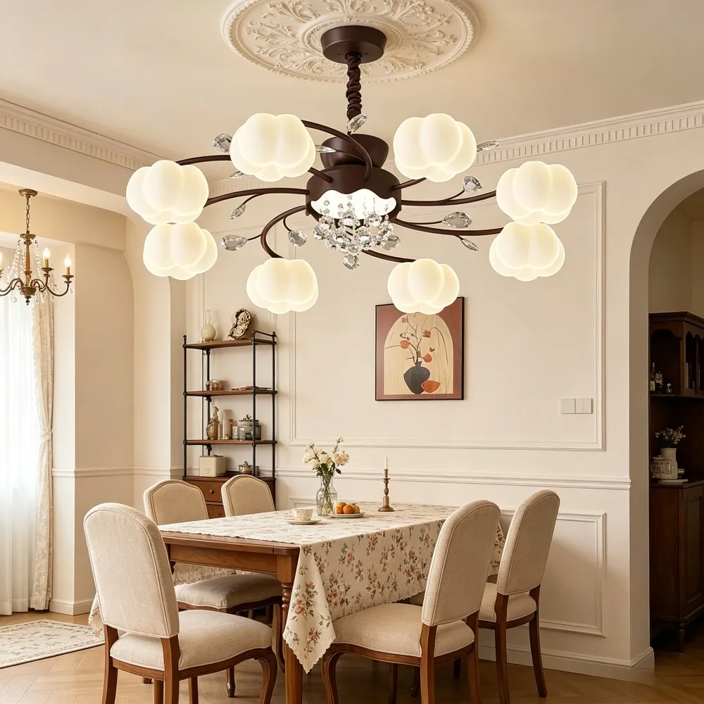 Iron Ceiling Light, French Vintage Light Luxury Cotton Shape Pottery Jar Lamp, Creative Lighting for Living Room Bedroom Study