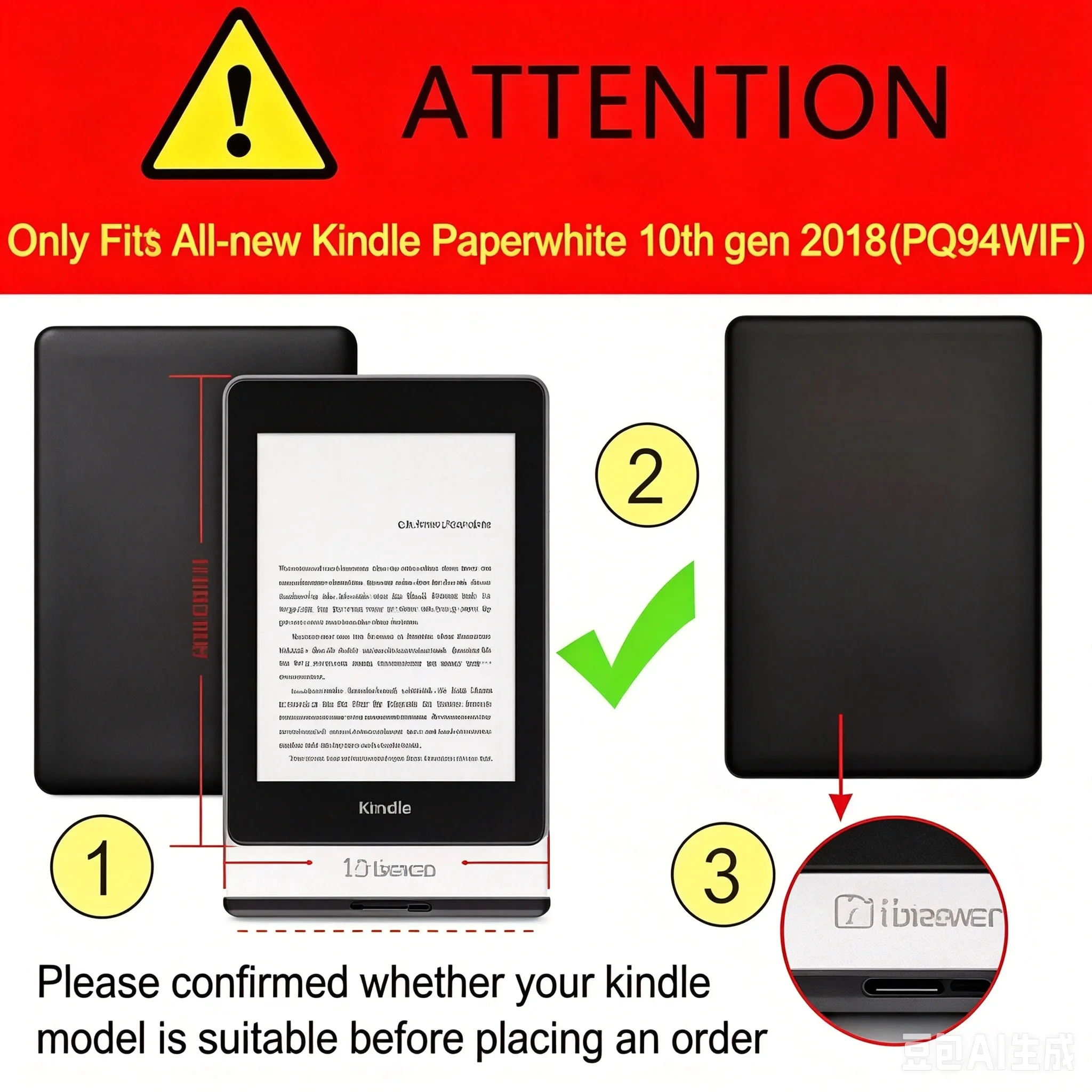 Cover for Kindle Paperwhite 10th Model:PQ94WIF, Ultra-thin Smart Leather Case 2018 Kindle 10th Generation E-book Protective Case