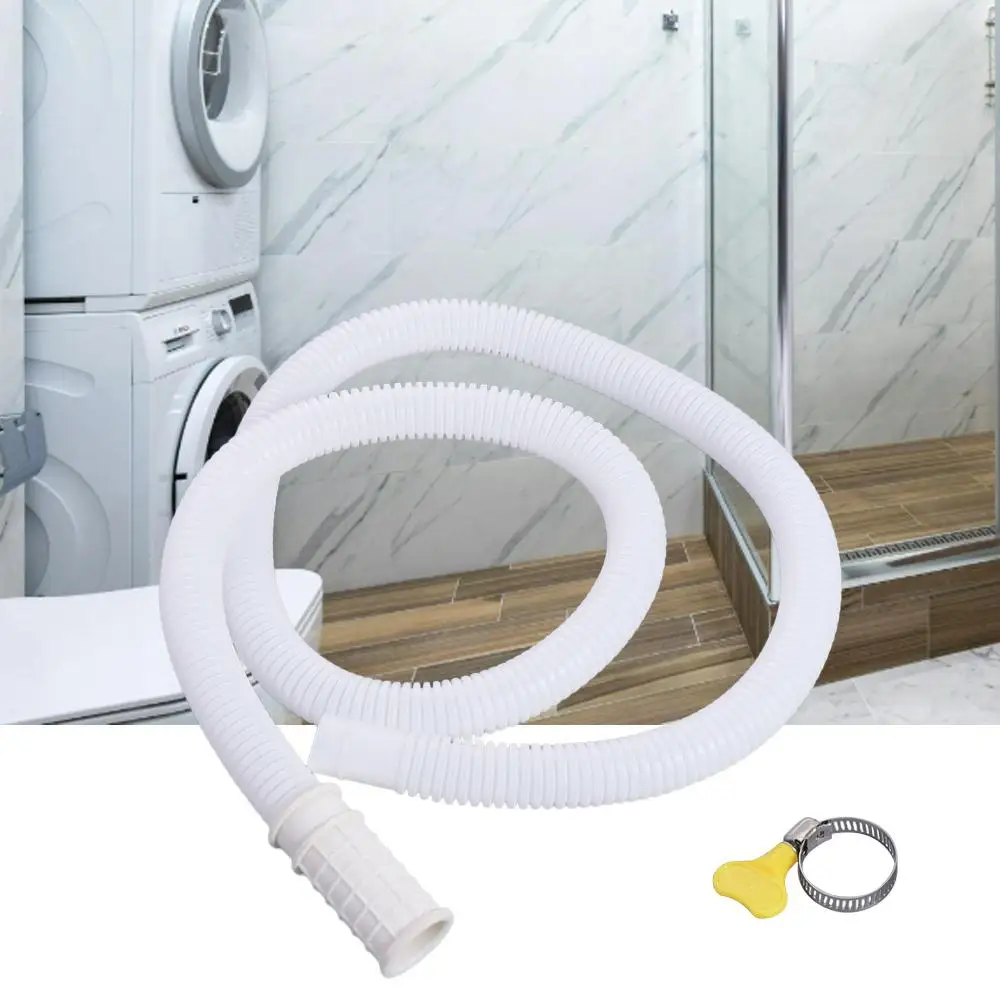 Plastic Washing Machine Inlet Pipe Flexible White Air Conditioning Drain Tube Portable with Pipe Clamp